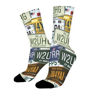 Vintage License Plates Women Printed Crew Socks Funny Funky Socks Soft Polyester Novelty Gifts for Artists Men - 1 of 1
