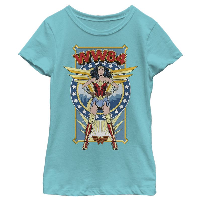 Girl's Wonder Woman 1984 WW84 Comic Poster T-Shirt, 1 of 5