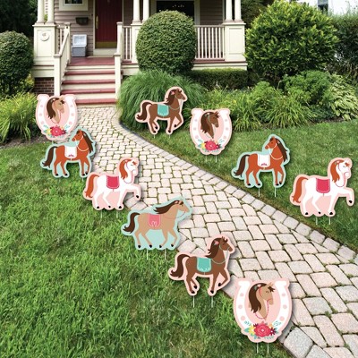 Big Dot of Happiness Run Wild Horses - Horseshoe Lawn Decorations - Outdoor Pony Birthday Party Yard Decorations - 10 Piece