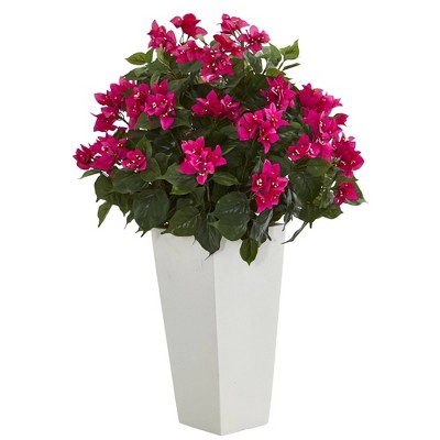 Nearly Natural 31-in Bougainvillea Artificial Plant in White Tower Planter"