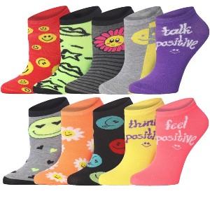 Tipi Toe Womens 10 Pairs Bright Smiles & Blooms Pattern & Mix Colors For Vibrant Style Low Cut/No Show Socks - 1 of 4