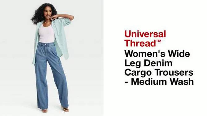 Women's Wide Leg Denim Cargo Trousers - Universal Thread™ Medium Wash, 2 of 9, play video