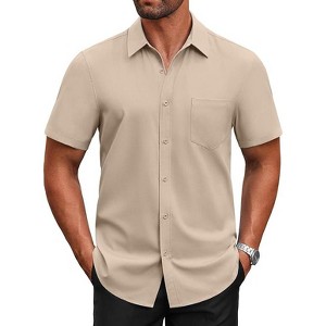 COOFANDY Men's Short Sleeve Button Down Shirts Casual Dress Shirts for Men Untucked Shirt with Pocket - 1 of 4