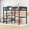 Twin Size Metal Loft Bed, Black, featuring 4-Tier Shelves and Storage - 2 of 4