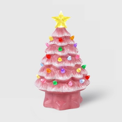 7in Ceramic Lit Tree Decorative Figurine Pink - Mr. Christmas