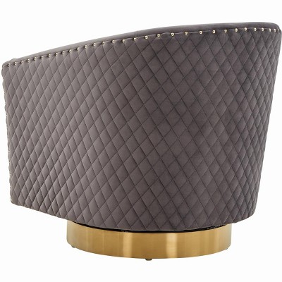 Slate Grey Velvet Swivel Barrel Chair with Gold Base