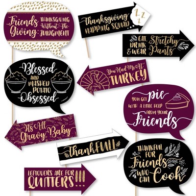 Big Dot of Happiness Funny Elegant Thankful for Friends - Friendsgiving Thanksgiving Party Photo Booth Props Kit - 10 Piece