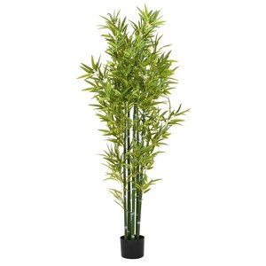 Gulches 72in Artificial Bamboo Tree Set of 2 in Pot Green Polyester Stalks Indoor Outdoor Lucky Decor No Maintenance Faux Plants - 1 of 4