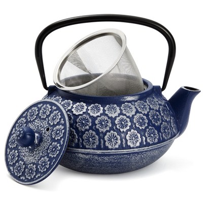 Juvale Japanese Cast Iron Teapot with Infuser for Loose Leaf and Tea Bags, Kettle Includes Handle and Lid (Blue, 34oz)