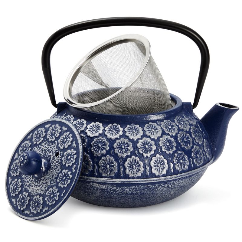 Juvale Cast Iron Tea Pot with Stainless Steel Loose Leaf Infuser, Blue, 34 oz, 1 of 9