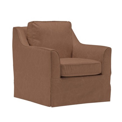 Club Swivel Chair Walnut Brown Faux Leather - WOVENBYRD