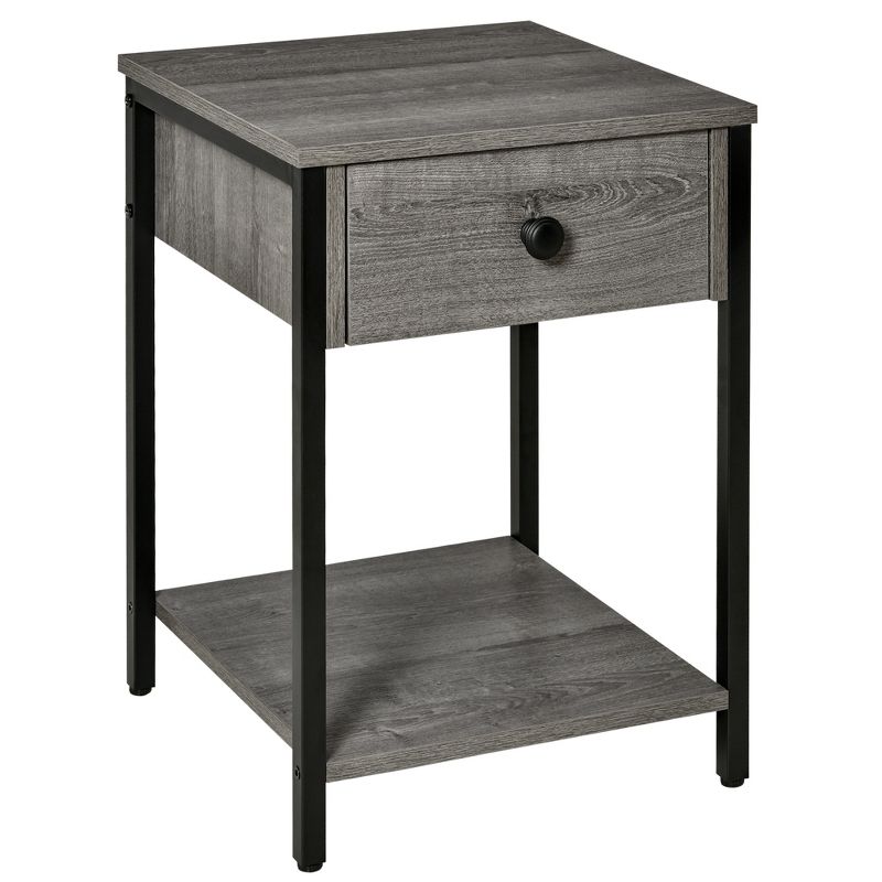 HOMCOM Industrial End Table with Storage Shelf, Accent Side Table with Drawer for Living Room, or Bedroom, 1 of 7