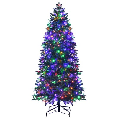 Costway 7ft Pre-lit Hinged Christmas Tree w/ 450 LED Lights & 9 Dynamic Effects