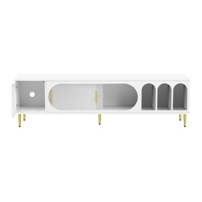 Vynxaria Modern TV Centers with Acrylic Sliding Door for TVs Up to 70", Elegant Media Console