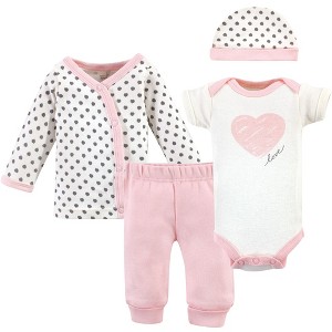 Touched by Nature Baby Girl Organic Cotton Preemie Layette 4pc Set, Pink Gray Scribble, Preemie - 1 of 4