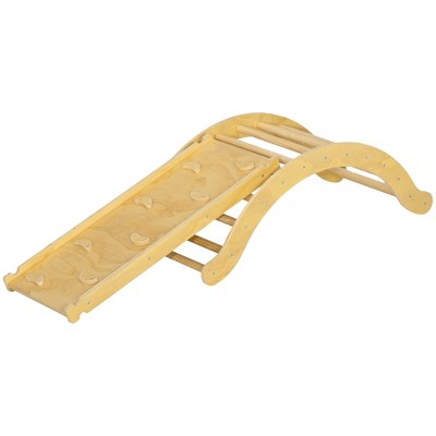 Natural Pinewood Indoor Toddler Climbing Set with Slide and Cushion