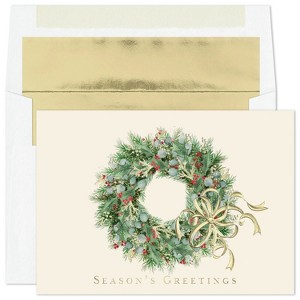 Masterpiece Studios Holiday Collection Classic Cards 16 Cards/Envelopes, Wreath with Berries, 5.6" x 7.8" - 1 of 1