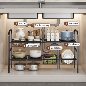 1 Set Bathroom Under Sink Organizers, Expandable Cabinet Shelf Organizer Rack, Retractable Shelf Organizer For Kitchen Bathroom Toiletries Storage - 1 of 4