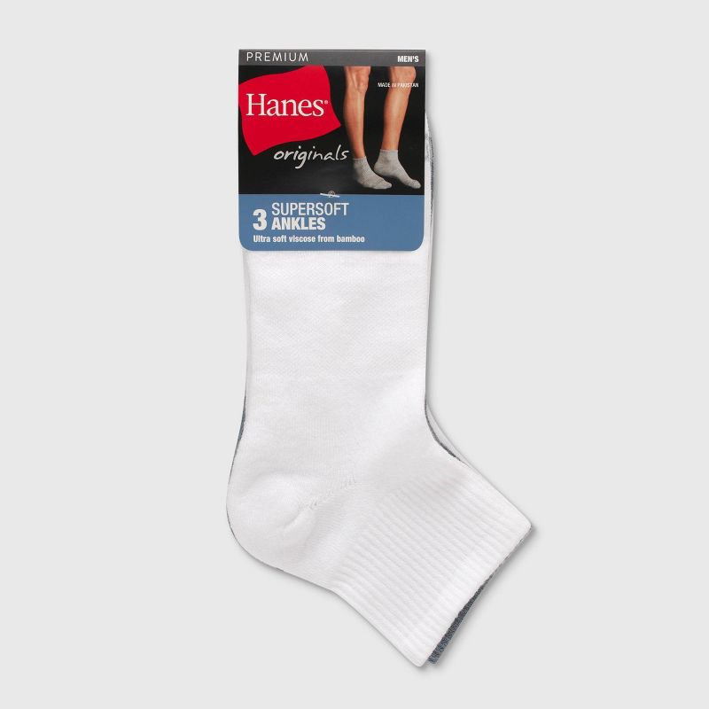 Hanes Originals Premium Men's SuperSoft Ankle Socks 3pk - 6-12, 3 of 8