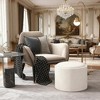 ACEPANO 22 in. W Round Linen Fabric Ottoman with Flip-Top Tray & Storage Space-Cream White - 3 of 4