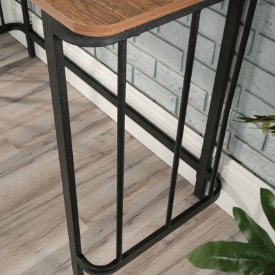 Etched Oak and Black Metal Writing Desk