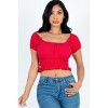 Slickblue Women's Ribbed Knit Puff Sleeve Top, Ruched Shoulder Detail, Short Sleeve Tee, Multiple Colors, Size S-L - 2 of 4