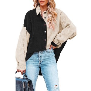 Coolmee Women's Color Block Button Down Shirts Long Sleeve Oversized Boyfriend Blouses Tops - 1 of 4