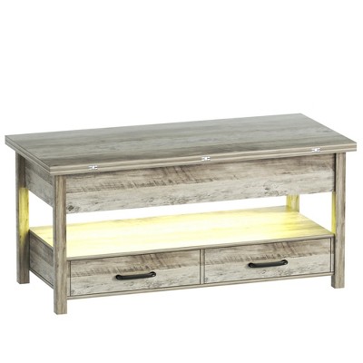 Snynuxx Lift Top Coffee Table with LED, 3-in-1 Multifunctional Coffee Table with Drawers and Hidden Compartments