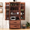 71"H Farmhouse Kitchen Pantry Cabinet Cupboard with 2 Drawers, 8 Door Shelves & 3 Adjustable Shelves for Kitchen/Dining Room, Brown/White - ModernLuxe - 2 of 4
