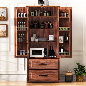 71" Farmhouse Pantry Cabinet with 2 Drawers & 8 Door Shelves - Embossed Texture Freestanding Storage for Kitchen, Dining & Living Room - 1 of 4