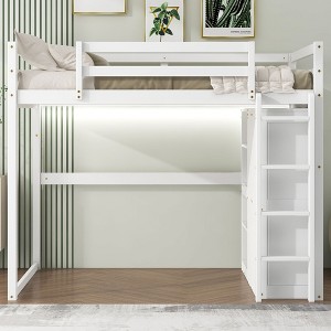 PAGED Full Size Loft Bed Simple Modern Metal Bed Frame with Desk, 3 Linen Drawers, LED and Guardrail for Bedroom - 1 of 4