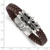Black Bow Jewelry Stainless Steel & Brown Leather Fleur de Lis Cross Bracelet, 8.5 Inch - 4 of 4