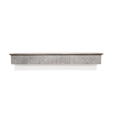 Solid Wood Wall Ledge Shelf with Embossed Metal Details Decorative Metal - InPlace