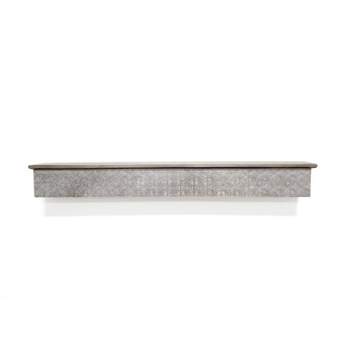 5" x 42" Solid Wood Wall Ledge Shelf with Embossed Metal Details Decorative Metal - InPlace