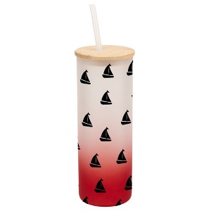 Elanze Designs Nautical Sailboat Ocean Sea Life Wrap-Around Design 25 Ounce Frosted Gradient Glass On-The-Go Coffee Travel Skinny Tumbler Mug Cup, - 1 of 1