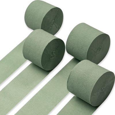 PartyWoo Crepe Paper Streamers Sage Green 4 Rolls 328 ft 1.8 Inch x 82 Ft Roll
