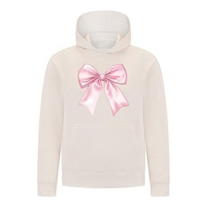 Everyday Kids Girls Collection Pink Bow Pullover Hoodie – Cute Satin-Style Ribbon Graphic Sweatshirt - 1 of 4
