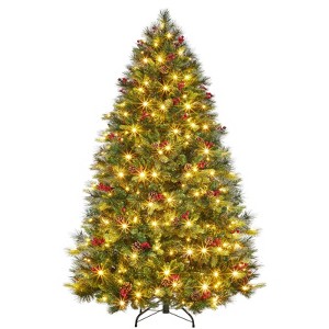 6FT Pre-lit Fraser Fir Christmas Tree, 350 Warm White Lights, Pine Cones & Berries - 1 of 4
