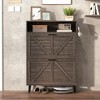Shoe Cabinet, Barn Door Design Shoe Organizer with 2 Tier Flip Drawers & Open Storage Shelf, Free Standing Shoe Rack Cabinet for Entryway, Hallway - 3 of 4