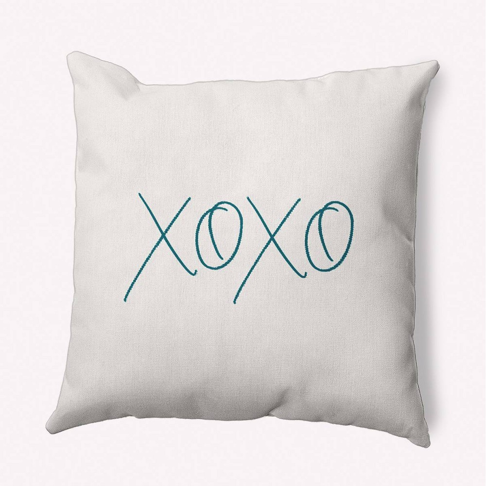 Photos - Pillow 16"x16" Modern 'XOXO' Valentines Square Throw  Teal Blue/Ivory- e by