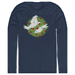 Men's Ghostbusters Christmas Wreath Logo Long Sleeve Shirt - 1 of 4