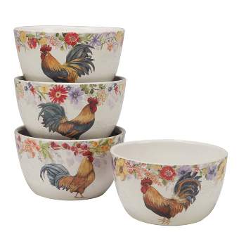 Set of 4 Floral Rooster Assorted Ice Cream Bowls - Certified International