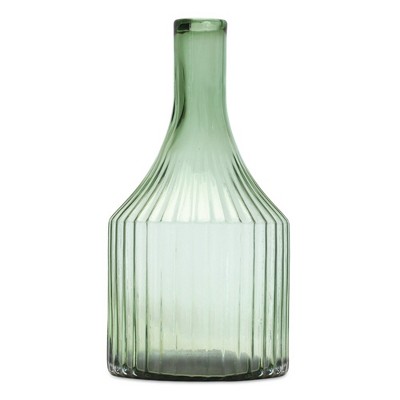 Melrose Sage Ribbed Glass Bottle Neck Vase 10.75"H