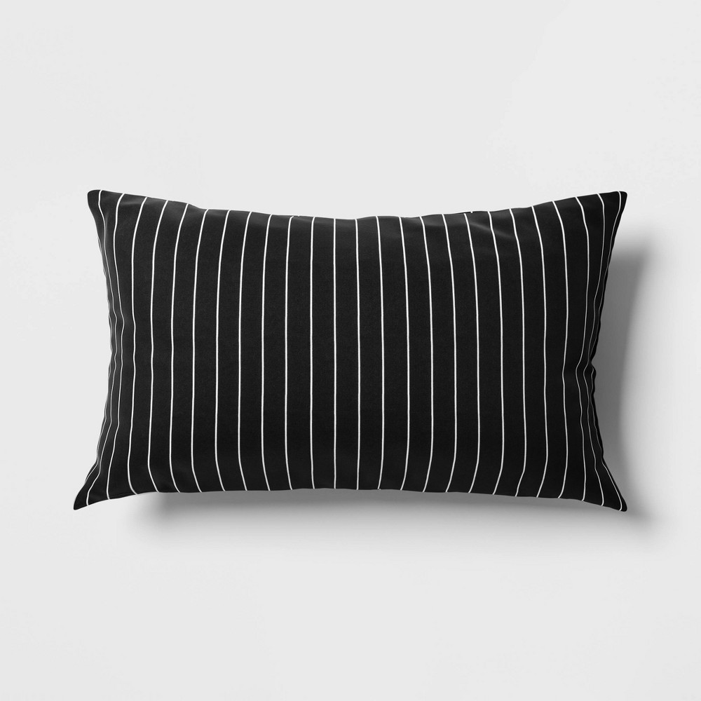 Photos - Pillow 10"x17" Pin Stripe Rectangular Outdoor Lumbar  Black - Room Essentia
