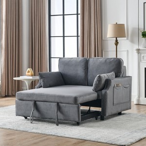 50"W Velvet Upholstered Loveseat Sofa with Side Pockets, 2 Pillows and Removeable Backrest Pull-out Sofa Bed, 4L -ModernLuxe - 1 of 4