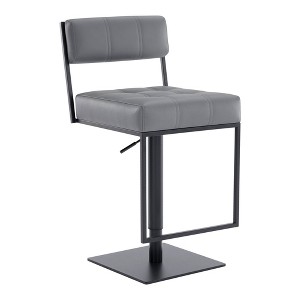 Michele Adjustable Faux Leather Metal Barstool Gray/Black - Armen Living: Square Upholstered, 250lb Capacity, Footrest - 1 of 4
