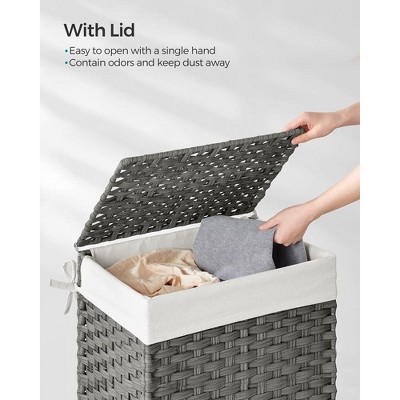 Gray Woven Laundry Hamper with Lid and Handles