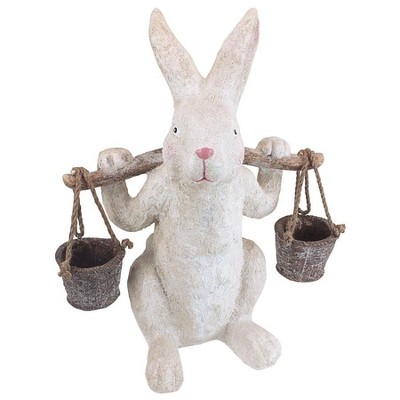 Ezekiel Rabbit Resin Spring Bunny Statue with Removable Buckets