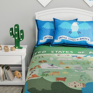 3 Piece Quilt Set- Twin XL Bedding & 2 Pillow Shams-Hypoallergenic Microfiber-Landmarks & Icons of the United States of America by Lavish Homes - 1 of 4