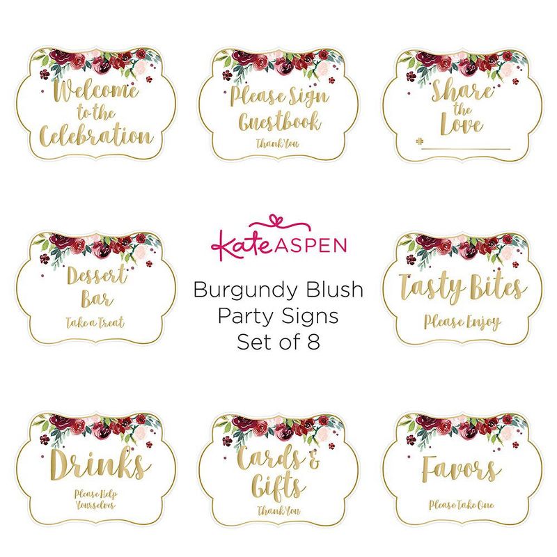 Kate Aspen Burgundy Blush Floral Party Decor Sign Kit (Set of 8) | 28513FW, 5 of 9